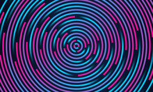Abstract Background With Circle Line Pattern Spin Blue Pink Glitch Light Isolated On Black Background In The Concept Of Music, Technology, Digital