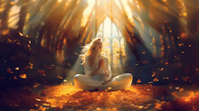 Illustration A Yogi Meditates In The Radiant Silence Of A Temple