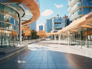 Wall Mural - empty pedestrian walkway with city background