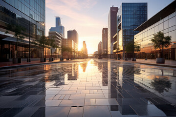 Poster - empty pedestrian walkway with city background