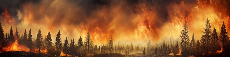 Wall Mural - forest fire landscape global warming catastrophe apocalypse nature. climate change. Generative AI