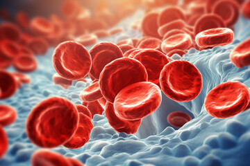 a detailed illustration of erythrocytes, or red cells, transporting oxygen through the stream genera