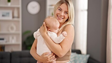 Sticker - Mother and daughter hugging each other kissing at home