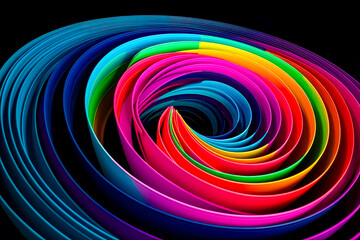 Canvas Print - Multicolored spiral of lines on black background with black background