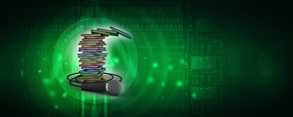 Poster - 3d rendering students education book with microphone