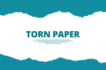 Torn paper two layers Teal Blue and white color background post, banner, design