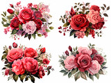 Roses bouquets clipart set on a white background. clipart for crafts, cards, invitations and art projects.  