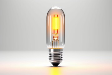 Sticker - AI generated illustration of an illuminated yellow lightbulb, suspended against white background