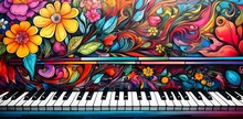 AI Generated Illustration Of A Piano On A Brightly-colored Floral Background