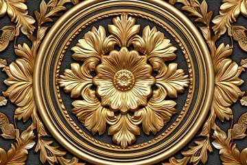 3d rendering of a gold floral design on a black background