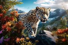AI Generated Illustration Of A Leopard Walking In A Lush Vegetation