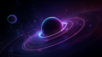 AI generated illustration of a planet in the depths of outer space, illuminated by purple lighting