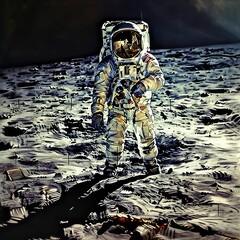 Wall Mural - ai generated illustration of a space-suited astronaut on the lunar surface