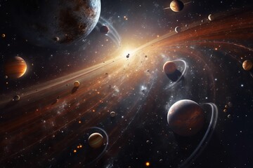 Wall Mural - ai generated illustration of a vast galaxy, featuring multiple planets