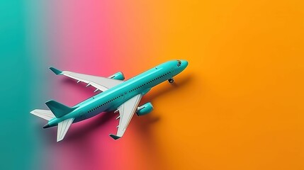 Poster - AI generated illustration of a small airplane figurine is displayed on a brightly colored wall