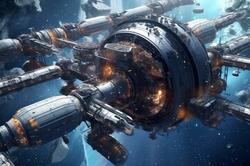 Wall Mural - ai generated illustration of a space station floating in the depths of outer space
