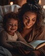 © Mpdstudios/Wirestock Creators - Cheerful mother reading a bedtime story to her young son - Ai generated