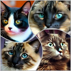 Sticker - AI generated illustration of a stunning collection of four collaged photographs with cats