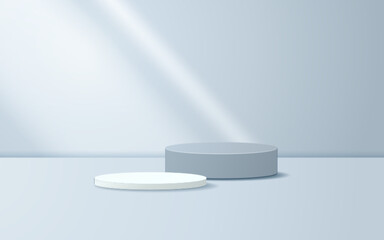 Aufkleber - Minimal scene 3D realistic background. blue and white podium with light effect