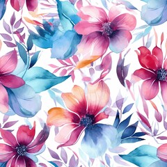 Wall Mural - AI generated illustration of a vibrant watercolor painting of various flowers