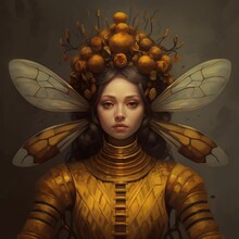 AI Generated Illustration Of A Female Wearing A Bee Costume Adorned With Flowers On Her Head