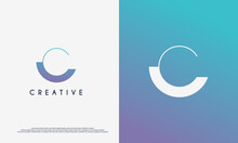 Abstract Initial Letter C Logo. Blue Circular Line Style Isolated Onwhite And Blue Background. Usable For Business And Technology Logos. Flat Vector Logo Design Template Element.