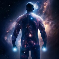 Wall Mural - ai generated illustration of a silhouetted man standing in a scene of stars in the night sky