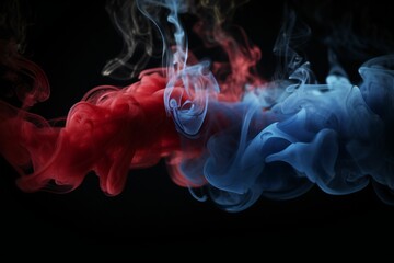 Wall Mural - ai-generated illustration of a red and blue cloud of smoke colliding