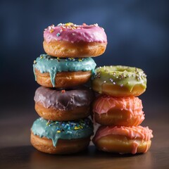 Sticker - AI generated illustration of A freshly-baked donuts, topped with a variety of colorful sprinkles