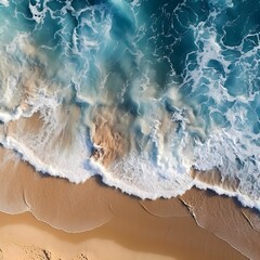 Sticker - AI generated illustration of a tranquil sandy beach with waves