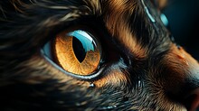 AI-generated Illustration Of A Close-up Of An Orange Black Cats Eye