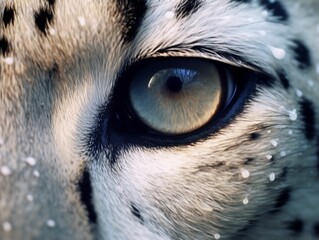 Sticker - AI generated illustration of a close-up of a snow leopard with bright eyes