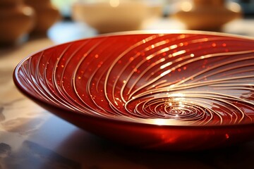 Wall Mural - ai generated illustration of a bright red plate sitting on a kitchen countertop