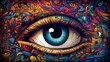 © Sukritidesign - digital abstract art poster with doodle human eyes.Generative AI