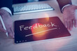 © cherdchai - feedback customer service satisfaction concept, businessman presenting message about business service and survey