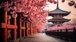 Photo of cherry blossoms and the Sensoji Temple in Asakusa, Tokyo, Japan, generated by AI