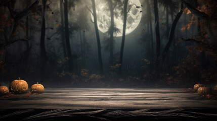 Wall Mural - Spooky halloween background with empty wooden planks, dark horror background.