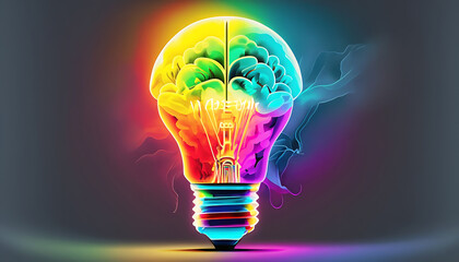 Wall Mural - Colorful 3D Idea Bulb Lamp made with Generative AI