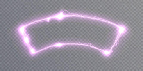 Poster - Rectangular curved frame with neon light effect. Abstract purple light neon frame. Futuristic screen glowing vector background.
