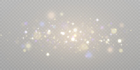 Aufkleber - Gold dust light bokeh. Christmas glowing bokeh and glitter overlay texture for your design on a transparent background. Golden particles abstract vector background.