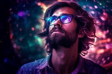 Wall Mural - a man with glasses and a beard in front of a colorful background