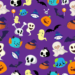 Fototapete - Halloween Pattern and icons. elements and Seamless Pattern Pro Vector. Halloween seamless background