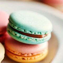 closeup of macarones on a small white plate