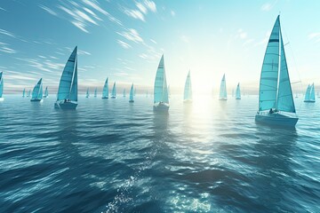 Canvas Print - Sailboats racing in the sea