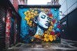 a woman with flowers on her face is painted on a wall