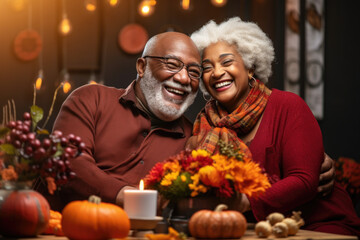 Happy elderly couple having Thanksgiving Day dinner.