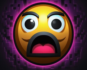 an emoticion with an open mouth on a purple background