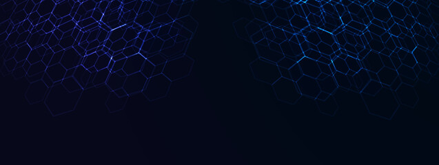 Wall Mural - Abstract vector future technology. Background illustration. Blue light cyber, digital data. Hexagon pixel