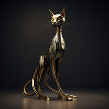 A Strange Looking Brass Cat Statuette With Long Legs That Bend And Extend Allowing It To Leap
