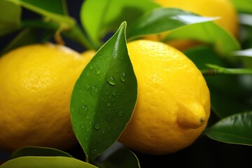 Poster - lemon with leaves.